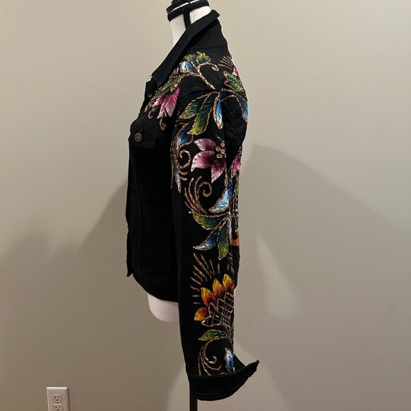 Exquisite Hand-Painted & Beaded Denim Jacket - Artist Signed - Picture 5 of 7